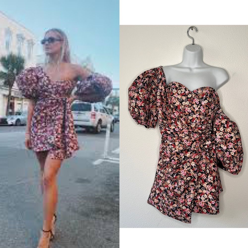 NEW Fame & Partners Floral Mini Cocktail Party Dress Size 2 Puff Sleeves